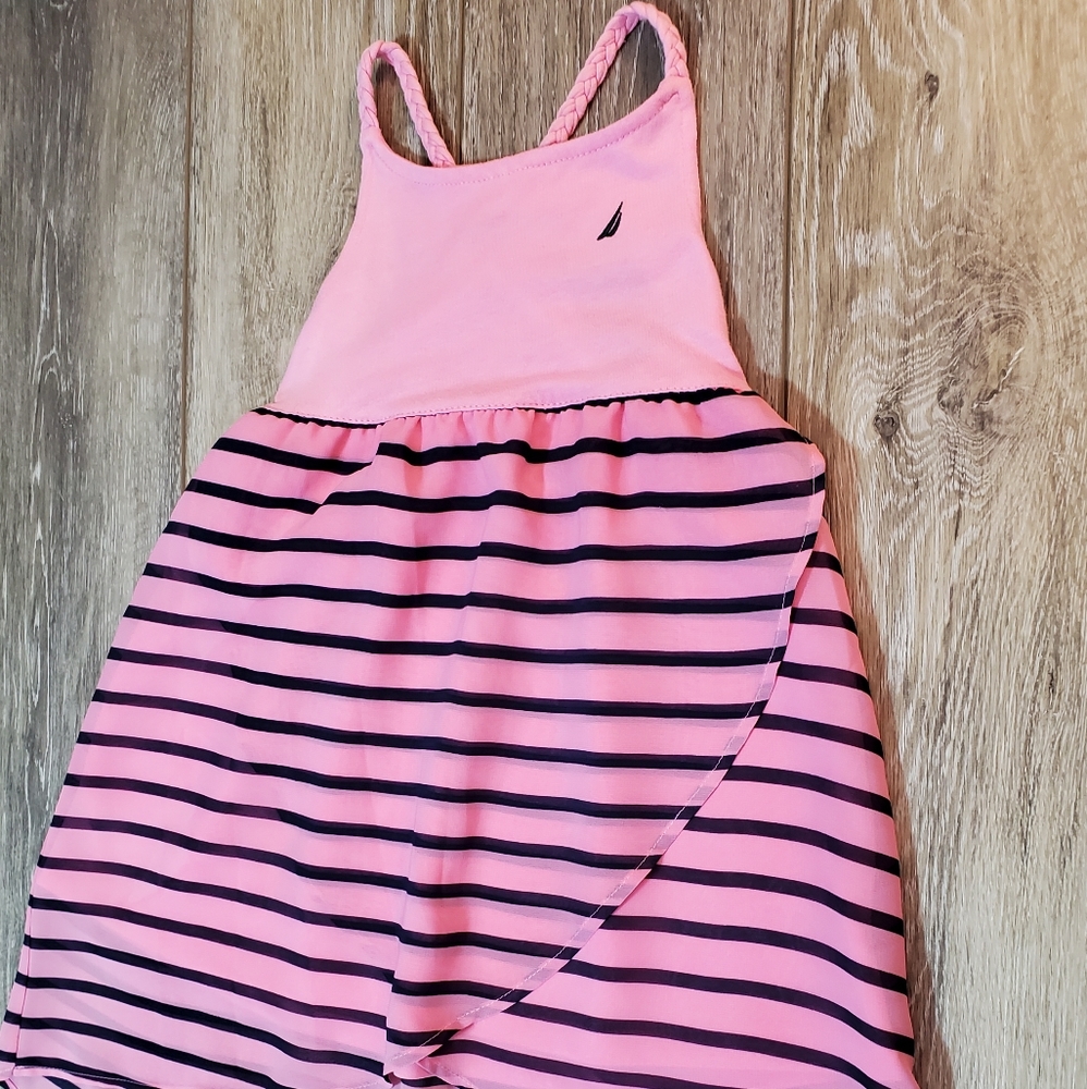 Nautica Little girls hi-lo dress in pink/navy stripes sz 2T